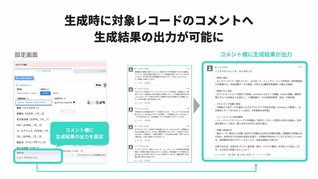 コメントへ生成結果の出力が可能に